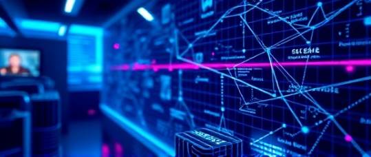 secure personalized healthcare data, private, flowing seamlessly between devices, photorealistic, networked digital interface, highly detailed, encrypted data streams, 12k resolution, neon blue and purple, cyberpunk ambient glow, shot with a wide-angle lens