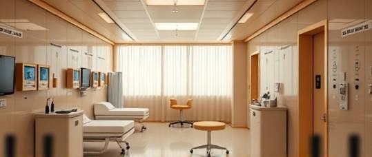 transformative personalized healthcare technology, proactive, managing real-time vitals, photorealistic, luxury hospital suite, highly detailed, seamless connectivity, 32k resolution, elegant gold and cream, warm artificial light, shot with a 24mm lens