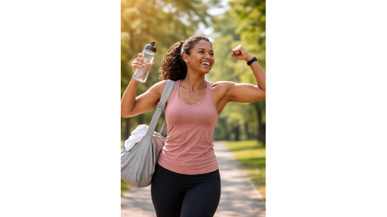 balance in holistic health, serene expression, tai chi movements, photorealistic, tranquil garden with koi pond, highly detailed, koi swimming gracefully, natural greens and blues, filtered sunlight creating patterns, shot with a fish-eye lens.